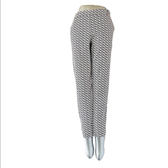 LORSAY White Blue Geometrical Pattern Straight Leg Cropped Pants Cotton Trousers - Picture 1 of 5